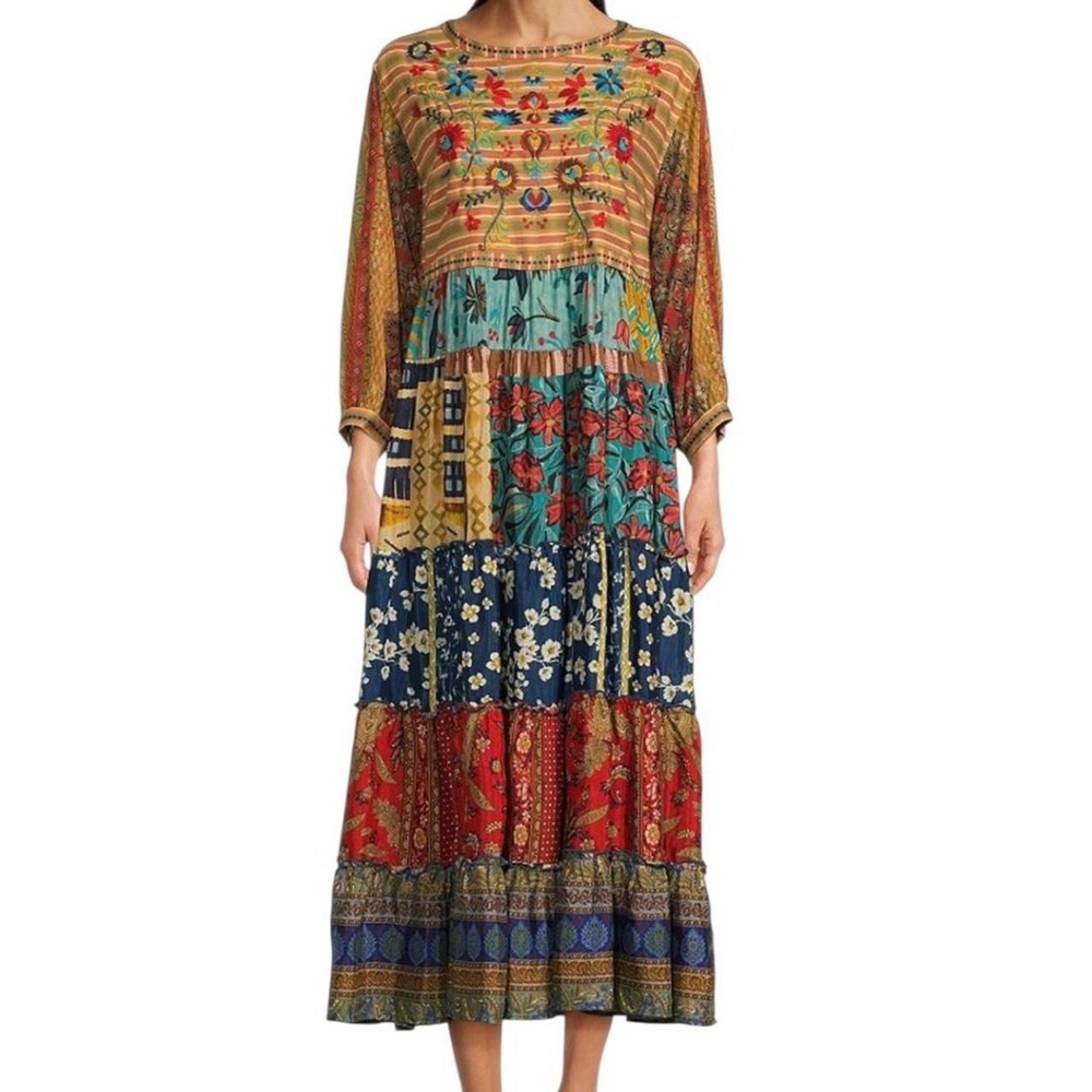 John Mark Multicolor Patchwork Long Sleeve Dress Size L